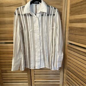 Magda Butrym Sheer Button-Up Blouse in white size S